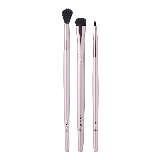e.l.f. No Budge Brush Trio, 3-Piece Eyeshadow Brush Set For Applying & Blending Color, Use With The No Budge Cream Eyeshadows, Vegan & Cruelty-Free