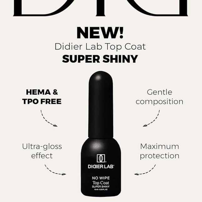 DIDIER LAB - Premium No Wipe Gel Top Coat Super Shiny for UV Gel Nail Polish - HEMA and TPO-Free - Clean Formula - Scratch-Resistant UV Top Coat for a Perfect Long-Lasting Manicure 0.34 fl oz