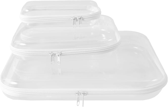 3 Pack Clear Hard Shell Zipper Case, 3 Size Transparent Waterproof Portable Clear Zipper Pouches Hard Shell for Storage, Clear Organizer Bags for Travel Makeup Cosmetic Snacks Doll Storage