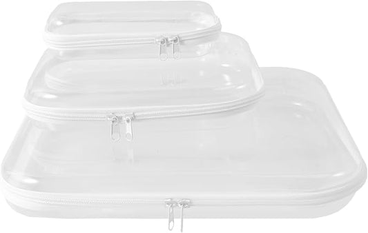 3 Pack Clear Hard Shell Zipper Case, 3 Size Transparent Waterproof Portable Clear Zipper Pouches Hard Shell for Storage, Clear Organizer Bags for Travel Makeup Cosmetic Snacks Doll Storage