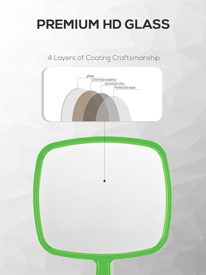 Extra Large Handheld Mirror，Hand Salon Mirror with Handle for Barbers, Hairdressing (Green，12.4" Lx 9" W)