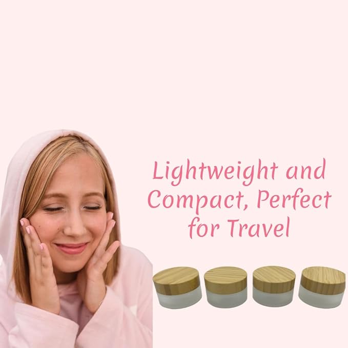Empty Refillable Frosted Glass Cosmetic Cream Jar 4 Pack 1 OZ/30g with Bamboo Lids,Skin Care Travel Containers Pot for Clay Masks,Butter,Body Scrub,Lip Balm, Ointments, Lotion Frost