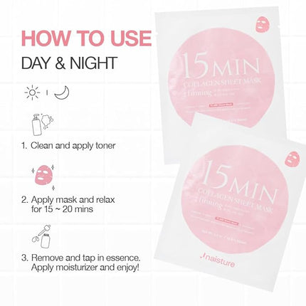 Naisture Collagen Face Mask – 15-Minute Hydrating & Plumping Sheet Mask for All Skin Types (5 ea)