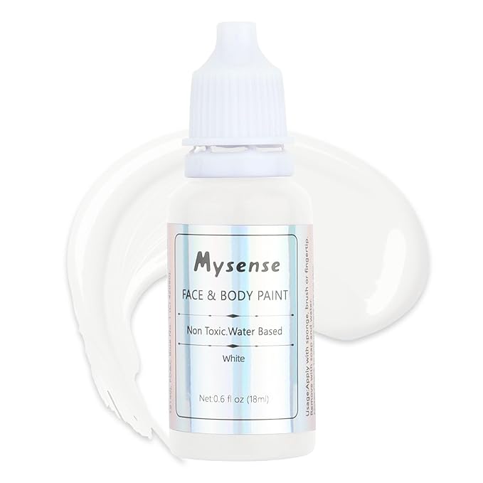 Mysense White Face Body Paint,Full Coverage Clown White Makeup,Water Based Non-toxic Cream Body Paint for Adults and Children Halloween Skull Skeleton Zombie Vampire Cosplay Makeup,0.6oz