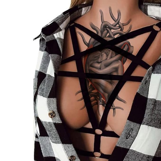 Large Temporary Tattoos Women Temporary Neck Tattoos Temporary Realistic Flower Chest Tattoo for Adults (Temporary Tattoos Sticker 8)