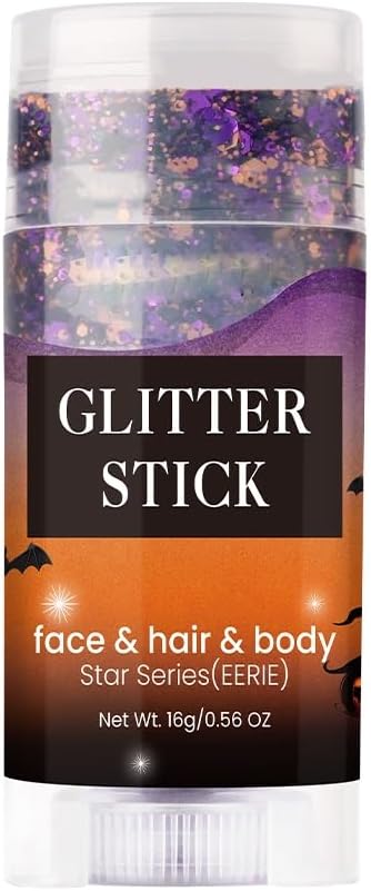 Face and Body Glitter Stick, Singer Concert Music Rave Face Body Sequins Glitter Stick for Women Face/Body/Hair/Eyes/Lip Glitter Makeup. (Black & Orange & Purple)
