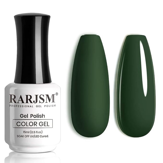 RARJSM Hunter Green Gel Polish, Emerald Green Nailpolish Soak Off UV LED ForestGreen Nail Gel Polish Nail Art Starter Manicure Salon DIY at Home