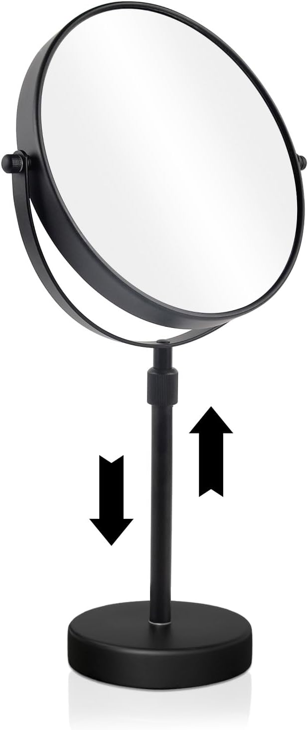 Nicesail Higher Taller Tabletop Makeup Mirror of 8 Inch, 5X Magnified Makeup Mirror Countertop Standing, Height Adjustable, Double Sided Mirror in Matte Black (8 Inch, 5X)…