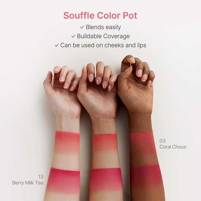 dasique Souffle Color Pot #12 Apple Tarte – Makeup Blush, Buildable Silky-Smooth Texture, Build-In Mini Brush, Multi-Use For Cheek and Lip