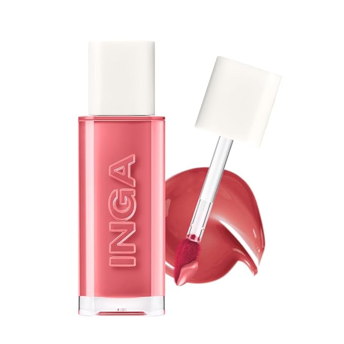 INGA Water Glow Lip Tint | Hydrating, Glossy Korean Lip Tint with Sheer Color & Glass-Like Shine | Long-Lasting, Non-Sticky Korean Lip Stain (ROSY ROSE)