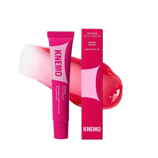 LipLock Jelly Serum for Dry Lips, Long-Lasting, Hydrating, Plumping, Glossy Mask with Rose PDRN, Carrot Collagen, Pillow Peptide, Moisturizing Tinted Lip Balm. (Grape Crush)