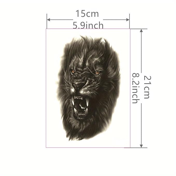 Large Temporary Tattoos Women Temporary Neck Tattoos Temporary Realistic Flower Chest Tattoo for Adults (Lion)