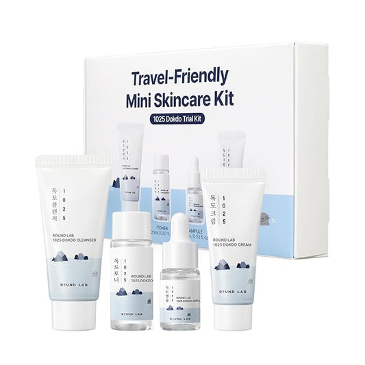 ROUND LAB 1025 Dokdo Hydrating Mini Size Kit (Cleanser, Toner, Serum, Cream) | Deep Hydration for Dry Skin | Gentle, Lightweight Routine for Daily Moisture & Soothing Care