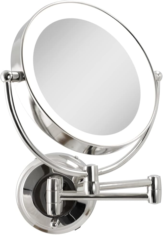 Zadro 11" LED Wall Mounted Makeup Mirror 5X/1X Shaving Mirror Plug in or Battery Operated Vanity Mirrors for Wall (Large | 5X/1X | 11" x 14.5", Chrome)