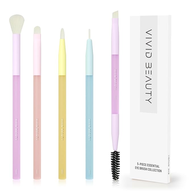 Multicolor Travel 5pcs Eye Makeup Brushes Set– Colorful Blending Eyeshadow Concealer Eyeliner Brow & Lash Dual Ended Brush – Skin Friendly Bristles, Non-Slip Rubber Handles – Ideal Valentine Day Gift