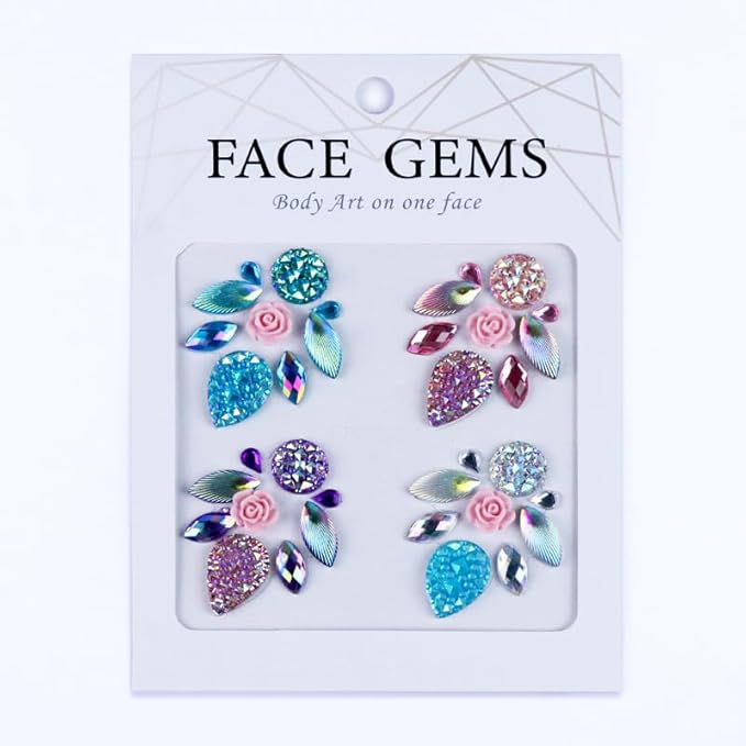 Facial Jewels Stickers, Makeup Accessories, Reusable Rhinestone Gems for Face Decoration, Stage Makeup, Party Glam (Face Gems(021))