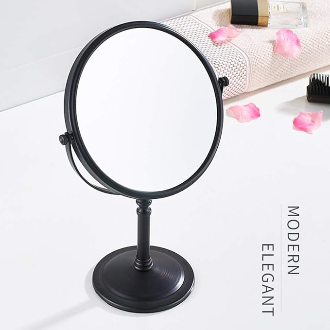 Black Makeup Mirror 1X/10X Free Standing 8 Inches 360 Swivel Dual-Sided Tabletop Makeup Mirror, Metal