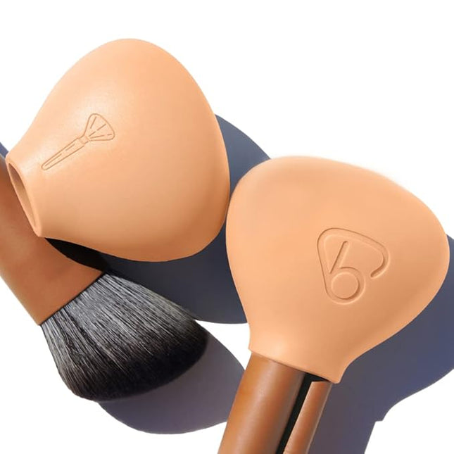 Small Silicone Makeup Brush Covers for Travel, A Storage & Organizer Case for Brushes to protect Makeup Bag, Designed For Smaller Brushes, Peach Tan, 2 Pack Set