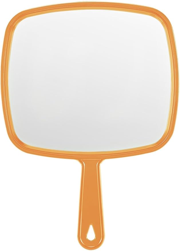 Extra Large Handheld Mirror，Hand Salon Mirror with Handle for Barbers, Hairdressing (Orange，12.4" Lx 9" W)