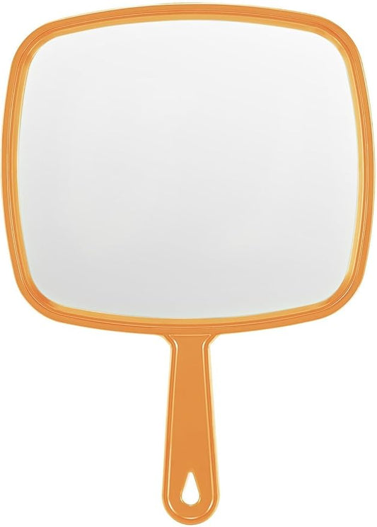 Extra Large Handheld Mirror，Hand Salon Mirror with Handle for Barbers, Hairdressing (Orange，12.4" Lx 9" W)