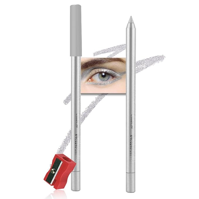 Kaely Gel Eyeliner Pencil for Women, Silver Eye Liner Waterproof Smudge Proof with Sharpener, Waterline Eye Makeup Liners, delineador de ojos contra el agua, Vegan & Cruelty-Free, 20