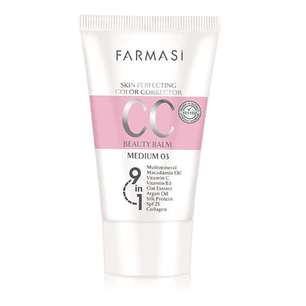 FARMASi CC Color Control Cream, Natural and Flawless Finish, Enriched Formula with Multimineral & Spf 25+, All-Day Hold, All Skin Types, 1.7 fl. oz, Medium