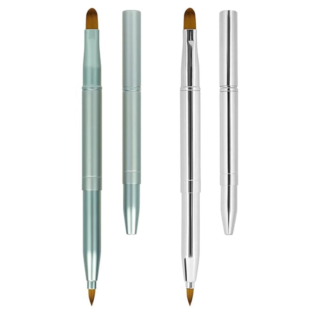 Unaone [2 Pack] Lip Brush for Lipstick, Retractable Lip Brushes, Dual-ended Makeup Brush for Lipstick Lip Gloss, Include Lid Silver and Green