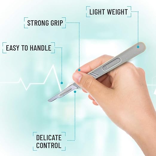 #15 Disposable Scalpel, Pack of 10 Dermaplaning Blades with Plastic Handle, Scalpel for School Science, High Carbon Steel Dermablade Blades. Individually Wrapped, Sterile