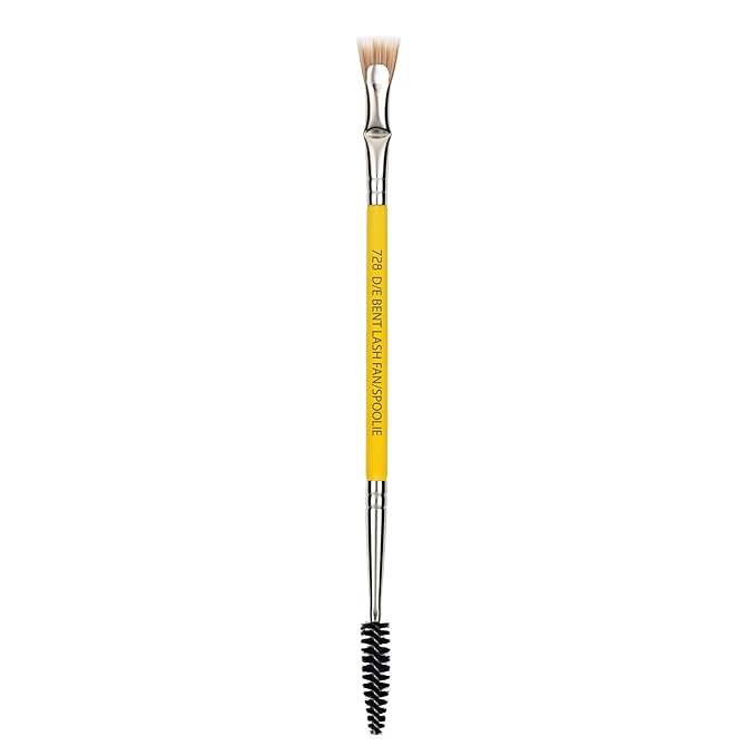 Bdellium Tools Professional Makeup Brush - Studio Series 728 Double-ended Bent Lash Fan/Spoolie - With All-Vegan Synthetic Fibers, For Achieving Clean, Clump-free Mascara Application (Yellow, 1pc)