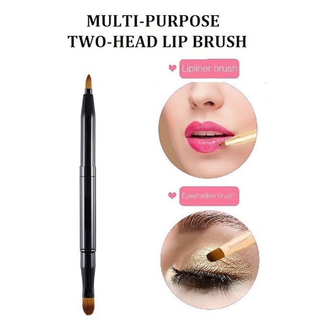 Exquisite Professional Lip Brush Applicators-Retractable Lipstick Brushes- Lipstick Gloss Makeup Brush Tool For Women and Girls (Two-Head-Black)