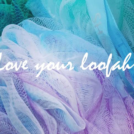 SHOWER BOUQUET Loofah-Bath-Sponge XL Swirl-Mix-Color 4-Pack // Extra-Large 75g Mesh Luffa Loofa Loufa Puff Pouf Set/Exfoliating Body Scrubber for Women and Men - Exfoliate & Soothe Face & Body