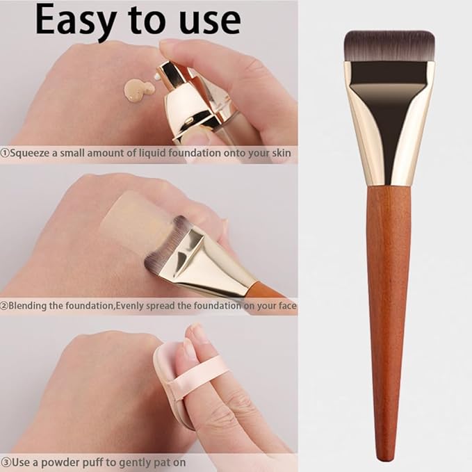 2 Count Flat Foundation Brush for Liquid makeup, Ultra Thin Face Makeup Flat Brush, Makeup Brush for Blending Mask Cream, Base Brush Tools（Orange &Orange）