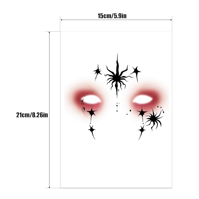 Halloween Face Tattoos, Tattoo Decals with Spider & Star Design,Temporary Makeup Tattoos Stickers, Temporary Face Tattoo Sticker Art for Halloween, Adults, Kids, Costume Parties 8Pcs