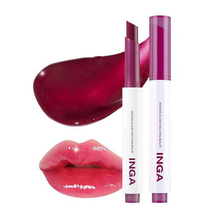 INGA Water Glow Melting Balm - Hydrating Tinted Lip Balm with Soft, Melt-On Texture, Natural Sheer, Glass-Like Finish with Non-Sticky, Lightweight Comfort (GRAPE JUICE)