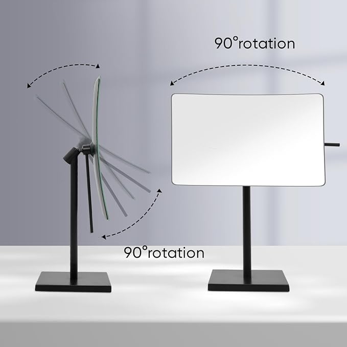 DOWRY 5X Tabletop Magnifying Makeup Mirror Adjustable Rectangular Vanity Mirror for Bedroom 304 Stainless Steel Matte Black