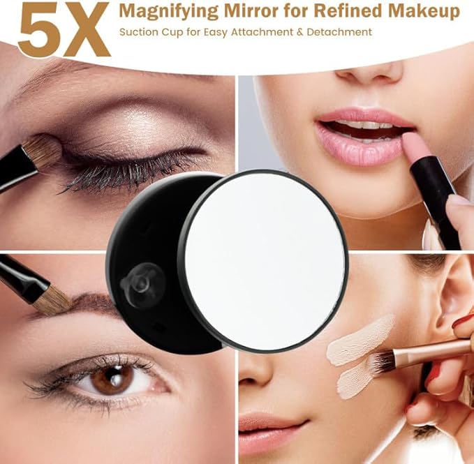 PRIMETEK Vanity Mirror with Lights, 16"x14" Large LED Lighted Makeup Mirror, Hollywood Makeup Mirror, Touch Screen, 3-Color Lighting, 5X Magnification, for Vanity Desk Tabletop, Bedroom, White