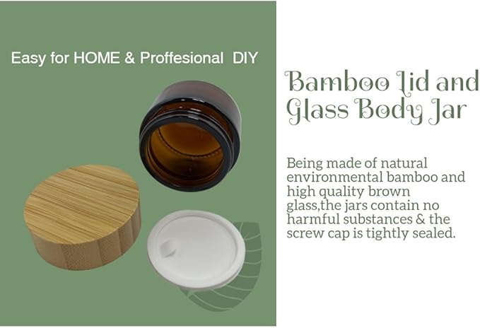 Empty Refillable Frosted Glass Cosmetic Cream Jar 4 Pack 1 OZ/30g with Bamboo Lids,Skin Care Travel Containers Pot for Clay Masks,Butter,Body Scrub,Lip Balm, Ointments, Lotion Brown