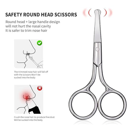 Small Scissors With Round Tip Design - Professional Grooming for Hair, Eyelashes, Nose, Eyebrow Trimming, Mustache - Will Not Hurt the Nasal Cavity