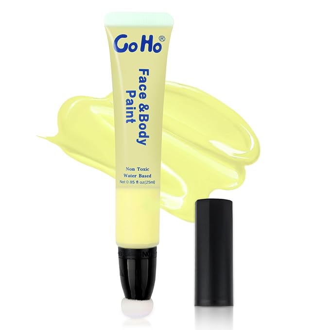Go Ho Pastel Yellow Face Paint Stick(0.85oz),Water Based Cream Yellow Body Paint Washable with Cushion Applicator Spong Tip Easy-to-use,Halloween Cosplay SFX Minions Makeup