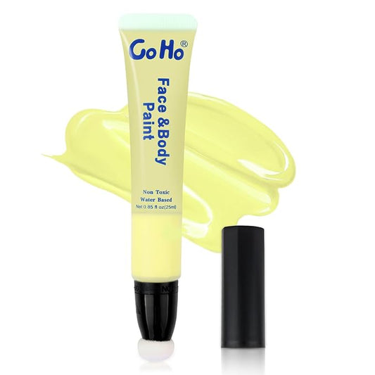 Go Ho Pastel Yellow Face Paint Stick(0.85oz),Water Based Cream Yellow Body Paint Washable with Cushion Applicator Spong Tip Easy-to-use,Halloween Cosplay SFX Minions Makeup
