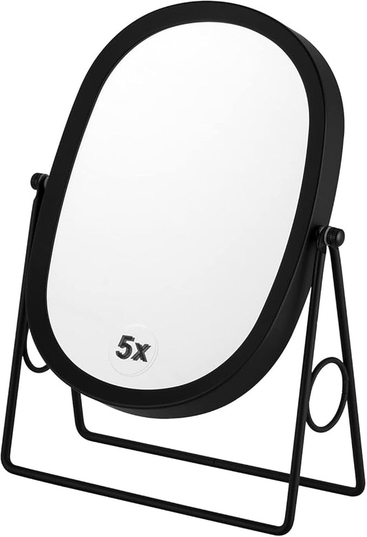 JOYOEIKON Classic Dual Sided 5X and 1X Magnifying Makeup Mirror and Tabletop Standing 360° Rotation Vanity Mirror,Desktop Cosmetic Mirror (Matt Black)