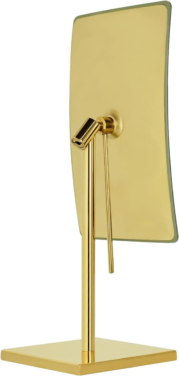 DOWRY 5X Tabletop Magnifying Makeup Mirror Adjustable Rectangular Vanity Mirror for Bedroom 304 Stainless Steel Gold Brushed
