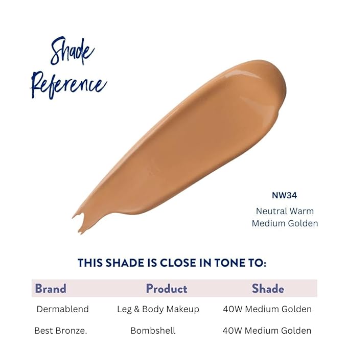 Best Bronze Bombshell Body Makeup - Tattoo Cover Up Makeup & Body Foundation Waterproof - Tattoo Concealer Waterproof for Scars, Varicose Veins Cover Up & Leg Foundation (NW34 Medium Golden)