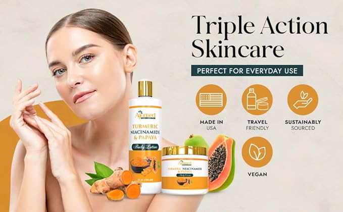 Turmeric body Lotion– Handmade Niacinamide papaya Turmeric Moisturizer lotion for Dark Spots, Hyperpigmentation, Acne Scars, Evens Tone- Handmade turmeric lotion skincare -All Skin Types (LOTION)