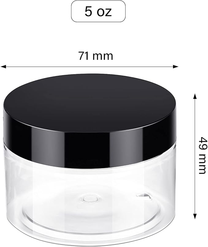 SATINIOR 24 Pieces Empty Clear Plastic Jars with Lids Round Storage Containers Wide-Mouth for Beauty Product Cosmetic Cream Lotion Liquid Butter Craft and Food (Black Lid, 5 oz)