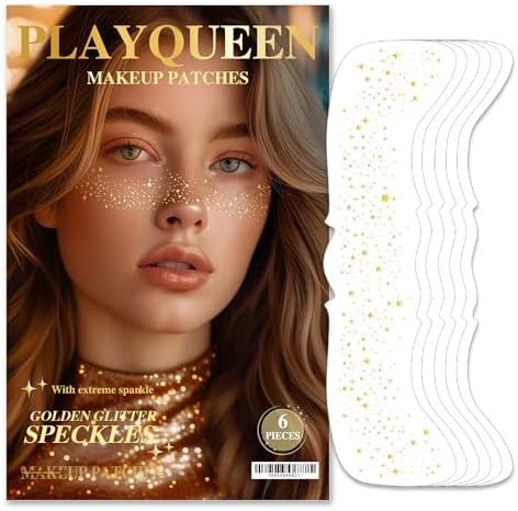 Glitter Freckles Face Tattoo，Face Makeup Patches，Rose Gold Fake Freckles-6 Count，Waterproof-Fun & Creative Face Glitter Stickers，Temporary Face Freckles for Women，Must-Have for Music Party Makeup