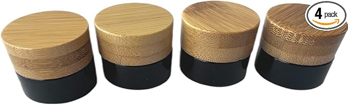 Empty Refillable Glass Cosmetic Jar 4 Pack 5g/0.17oz with Bamboo Lids,Skin Care Travel Containers Pot Vial Holder Sample Storage for Eye Cream Lotion Ointments Lip Balm Brown