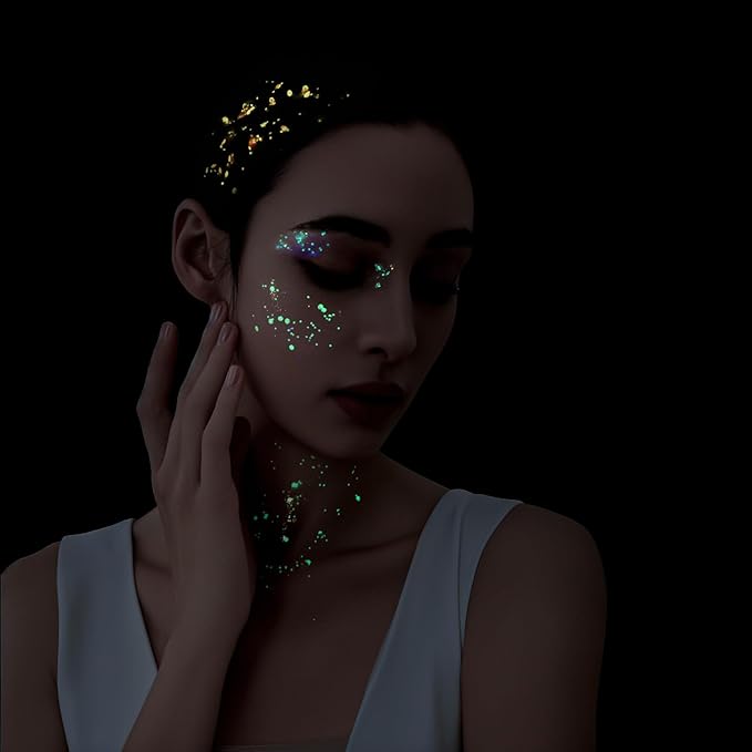 Teenitor 6 Colors Glow in The Dark Glitter Gel, Face Glitter Gel, Body Glitter Hair Glitter for Halloween Makeup UV Black Light Party Cheer Raves Festivals