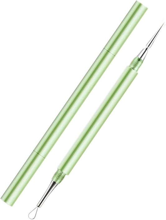 2-in-1 Professional Stainless Steel Acne Removal Needle, Whitehead & Blackhead Remover Tool, Pimples Comedone Extractor Removal Tool, Double Ended Needle with Cap Removal for Nose Face Tools(Green)