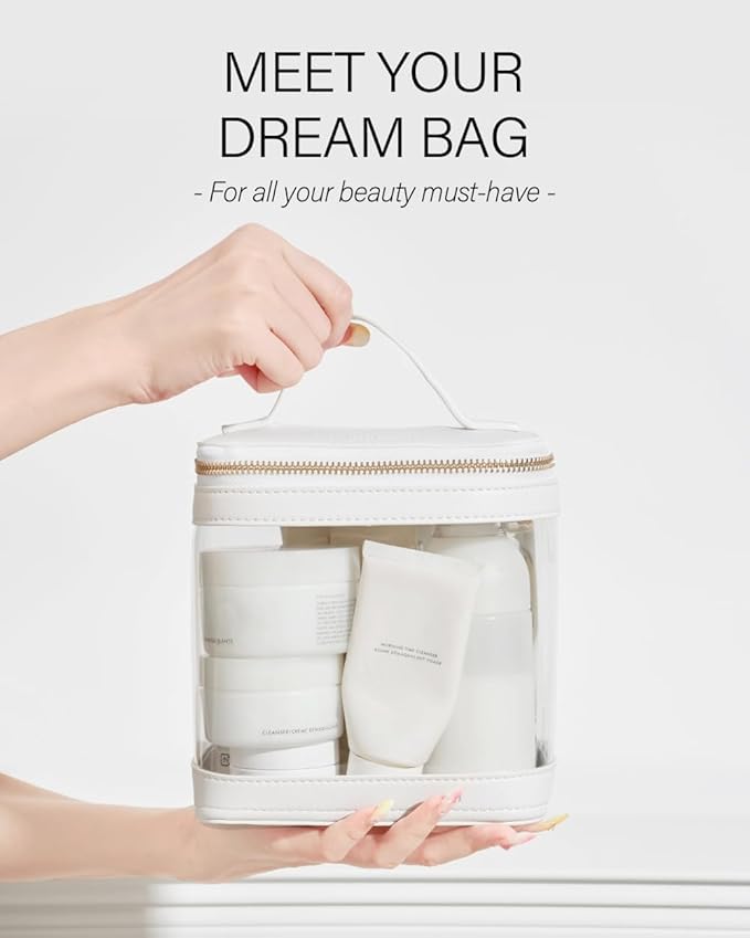 ROWNYEON Clear Makeup Case Toiletry Bag Multipurpose Travel Makeup Train Case Portable Cosmetic Organizer Transparent Storage Bag